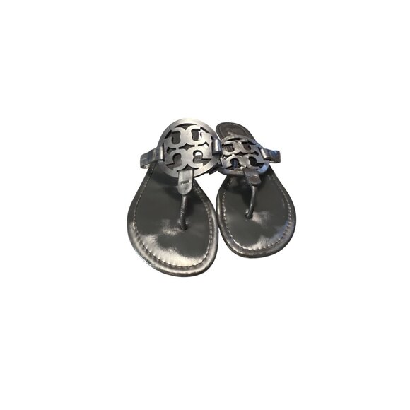 Tory Burch Silver Miller Logo Thong Sandals Size 9 - Picture 2 of 7